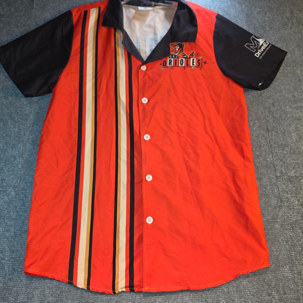 O's Baltimore Orioles Shirt Mens Medium Orange Good Retro Stripe Button Up MLB